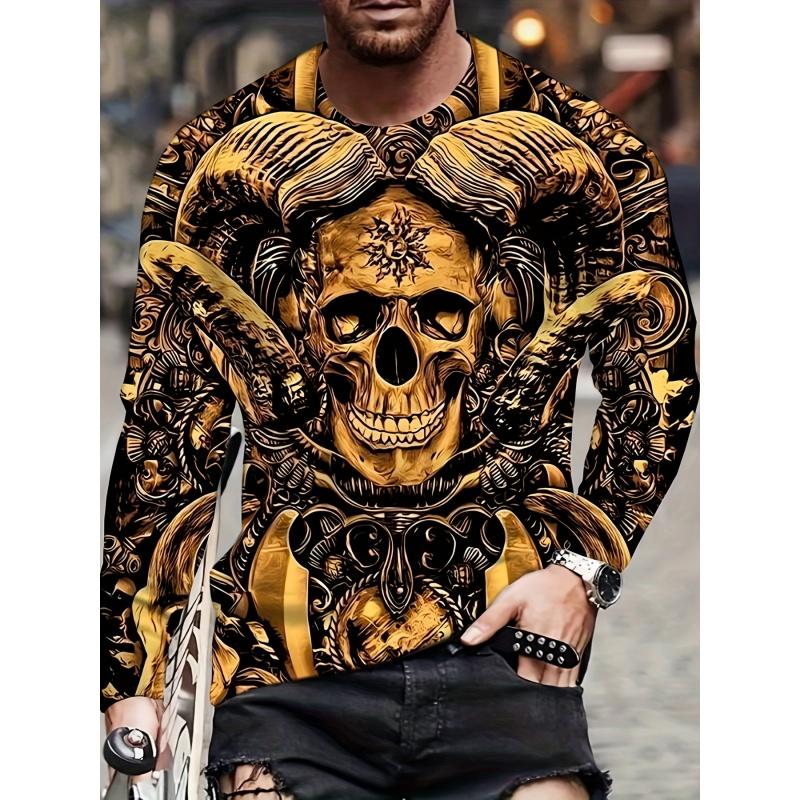 Spring and Autumn Round Neck Animal Pattern 3D Printed Top Fashionable Casual Long Sleeved Men's T-shirts