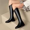 Women's Long Boots Autumn /Winter Fashion Retro V-mouth Low Heel Square Toe Knight Boots Plus Size Woman Zip PU Leather Boots