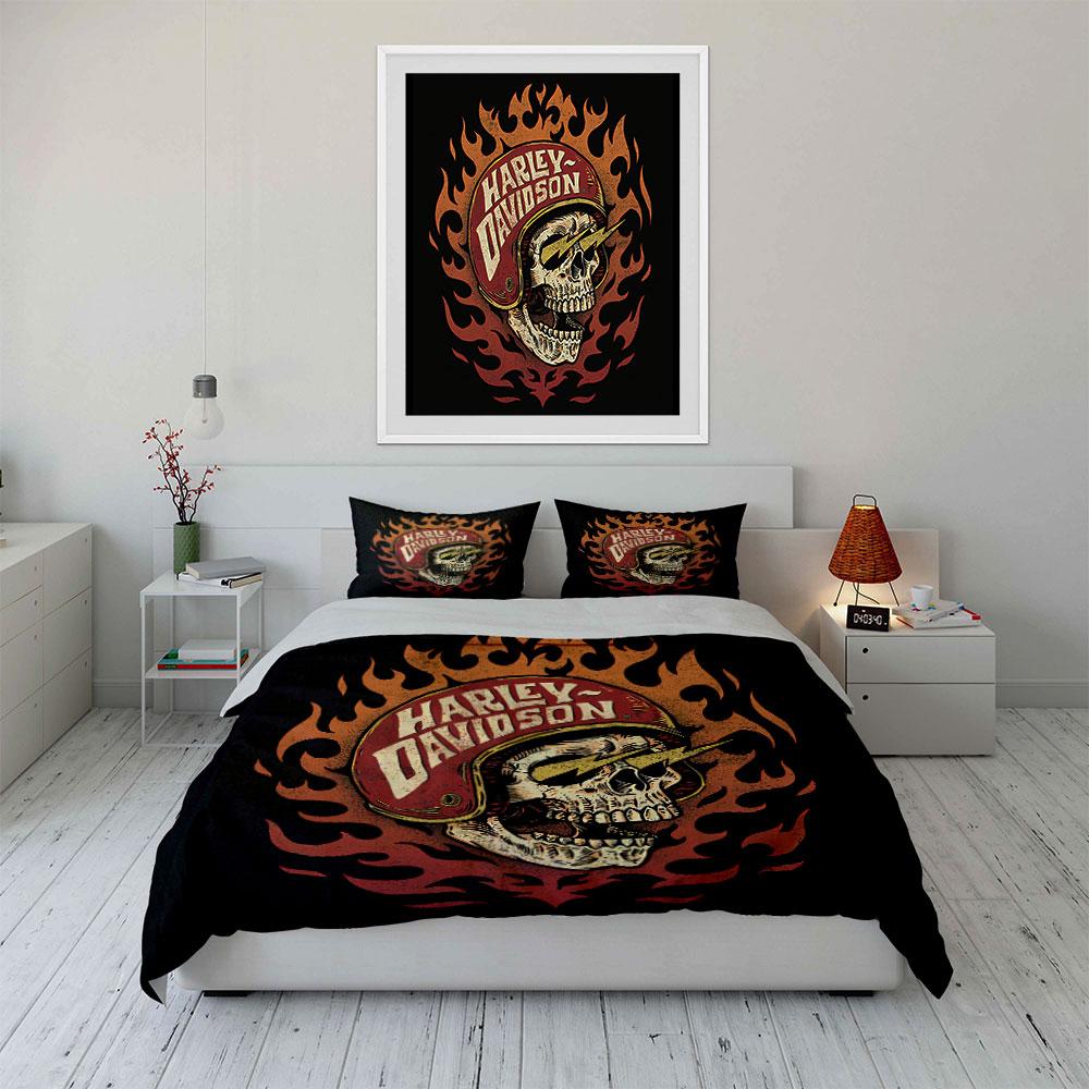 Skull in Flaming Helmet Design Bedding Duvet Cover Set Duvet Cover Pillowcases (1*Duvet Cover 2*Pillowcases, without duvet insert)
