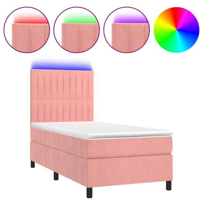 Sommier à lattes avec matelas - Maison Exclusive - 90x200 cm - Velours Rose - Bande LED intégrée