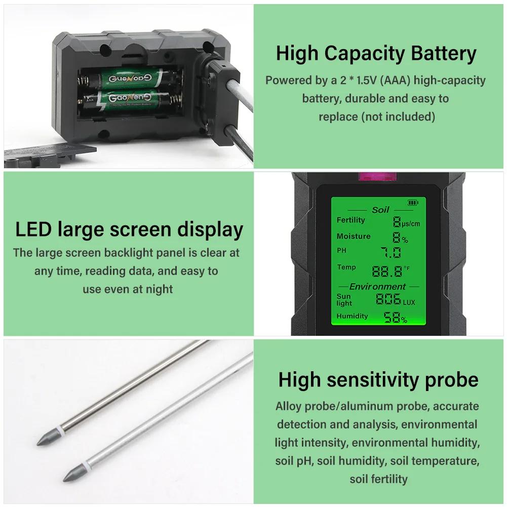 6 1 Soil Detector Fertilizing System 1 Year Warranty IP65 Protection for Farm Fertility/Moisture/pH/Temp/Sunlight/Humidity Meter