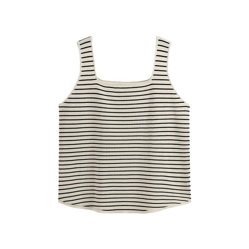 Plus Size Women's Square Neck Knit Sweater Women's Tops Spring and Summer Striped Bottoming Inner Camisole Tank Tops