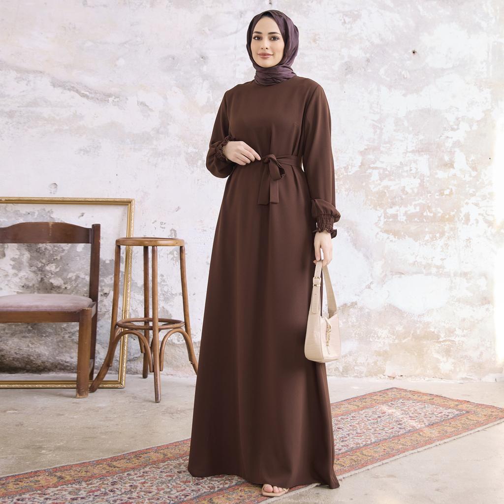 Женское платье из креповой ткани с длинным рукавом Vera с поясом