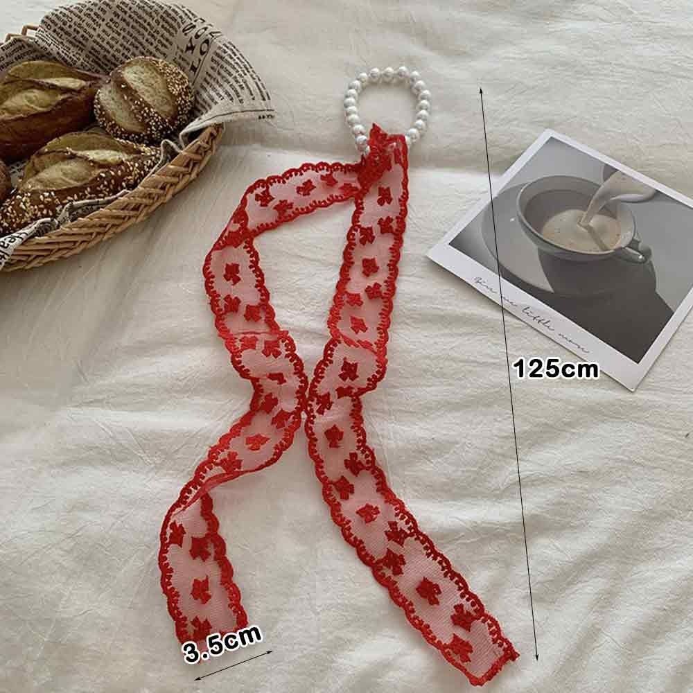 Summer Pearl Necklace Lace Scarf Hollow Embroidery Bags Handle Decor For Women Collarbone