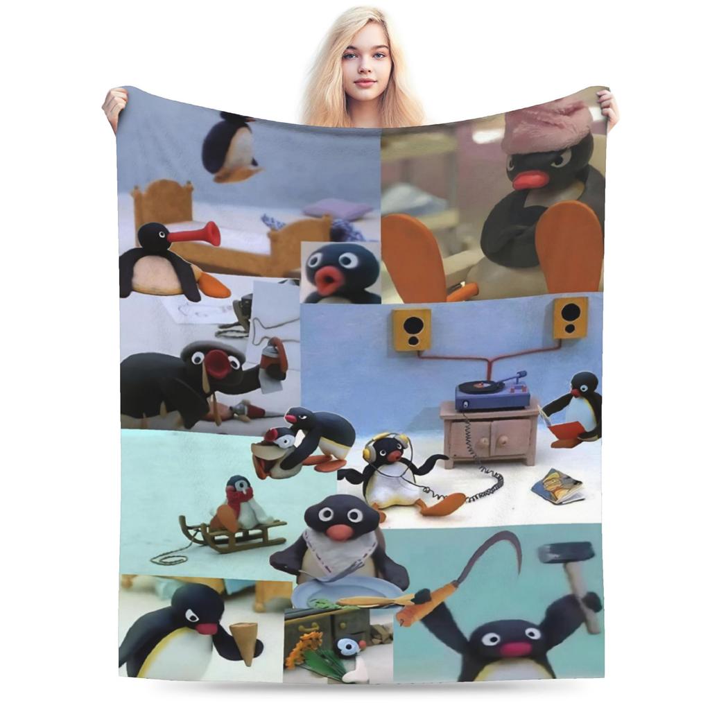 Noot Pingu Fleece Throw Blankets Penguin Cartoon Blankets for Bedding Couch Ultra-Soft Bedding Throws