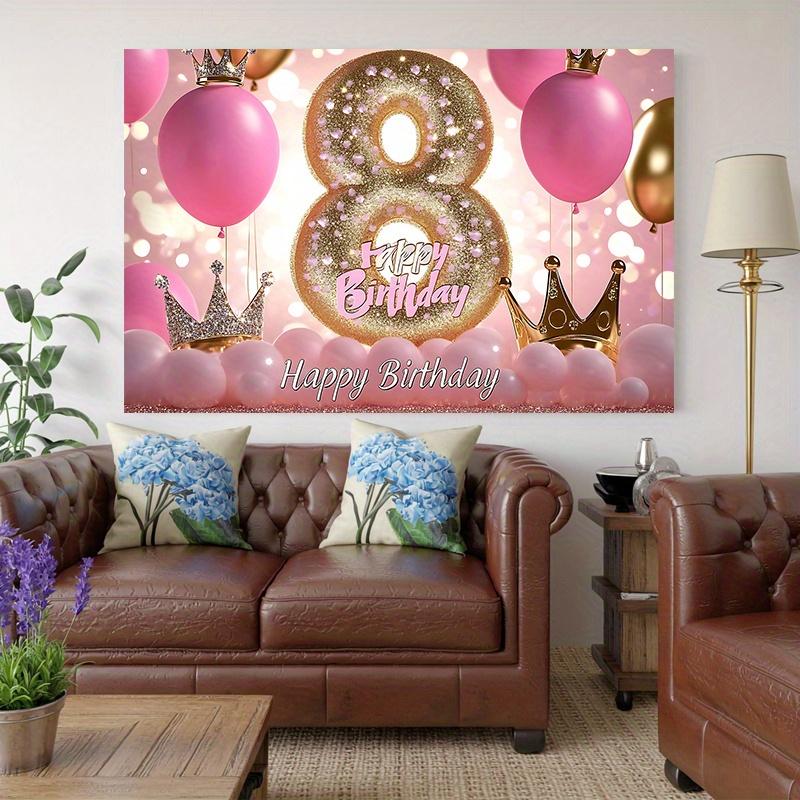 Balloons Princess Crown Birthday Celebration Banner, Pink Polyester Backdrop for Party Decorations