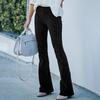 Women Flared Pants Elastic High Waist Solid Color Casual Trousers with Pockets Autumn Winter Long Pants