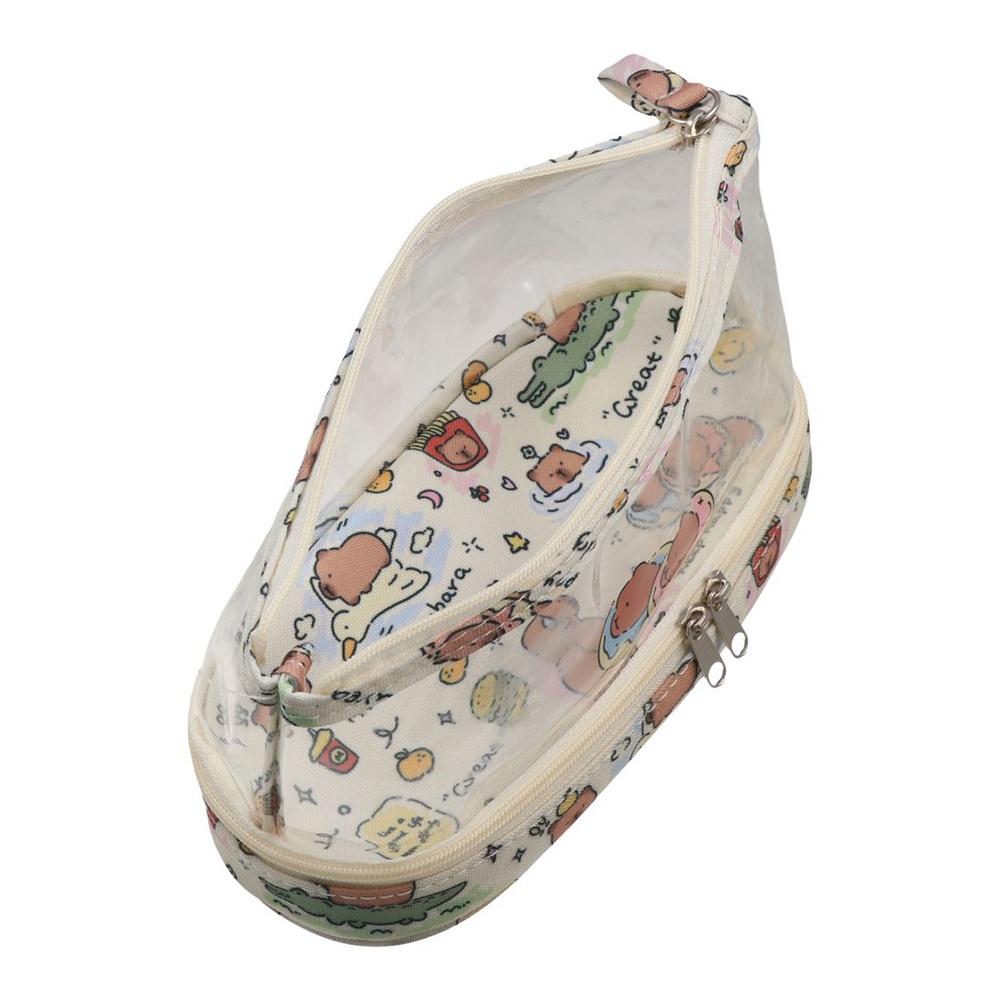 Cartoon Student Pencil Pouch Canvas Stationery Storage Bag Simplicity Transparent Pencil Case  Girl