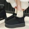 Черные зимние ботинки женские флисовые утолщенные 2025 новые модные кексы на платформе и короткие сапоги из хлопка прилив