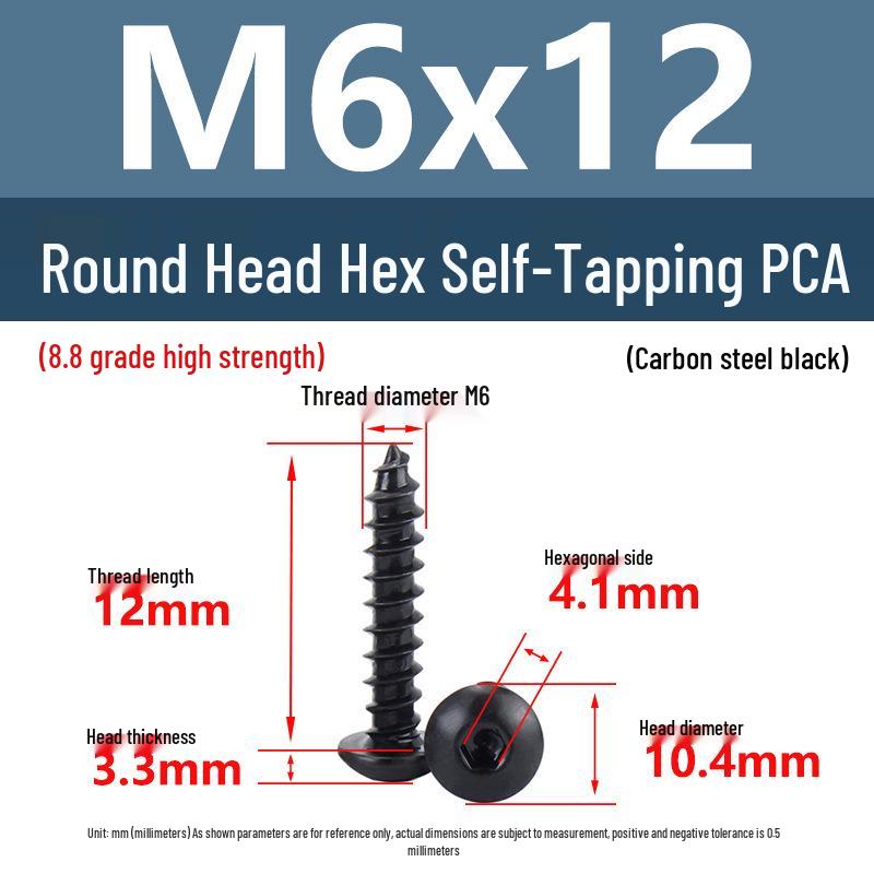 Yigu Высокопрочные черные саморезы с шестигранным углублением, класс прочности 8.8, M2-M6, круглая/плоская головка