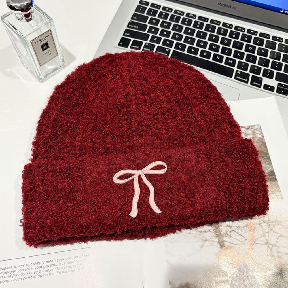 Теплая шапка с бантом, вязаная шапка, однотонная вязаная шапочка, милая вязаная крючком шапочка для бассейна, для улицы