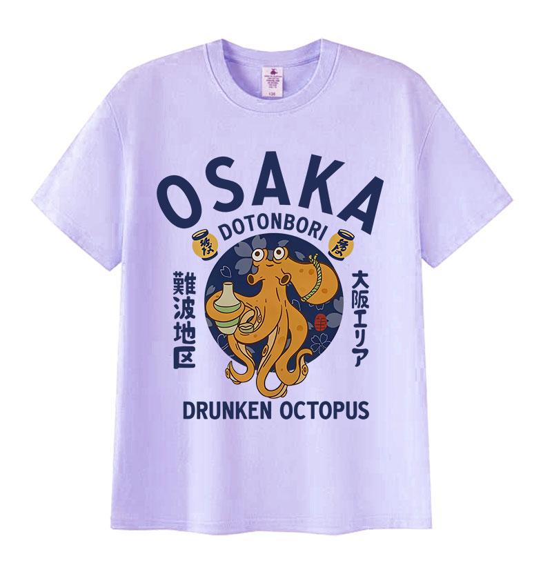 Японская Осака Дотонбори Пьяный Осьминог Любитель Еды Забавная Футболка Мужская Женская Винтажная Харадзюку Оверсайз Хлопковая Футболка Уличная Одежда