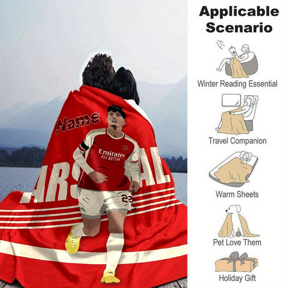 Arsenal Football Player Havertz Running Theme Flannel Blanket Personalized Name Four Seasons Comfort Fashionable Design Suitable For Sofa Bed Travel