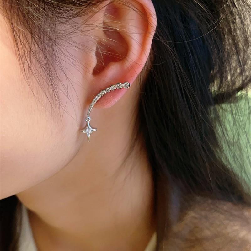 New Luxury Shiny Zircon Drop Earrings Women Four Pointed Star Long Dangle Earrings Elegant Banquet Wedding Jewelry Accessories