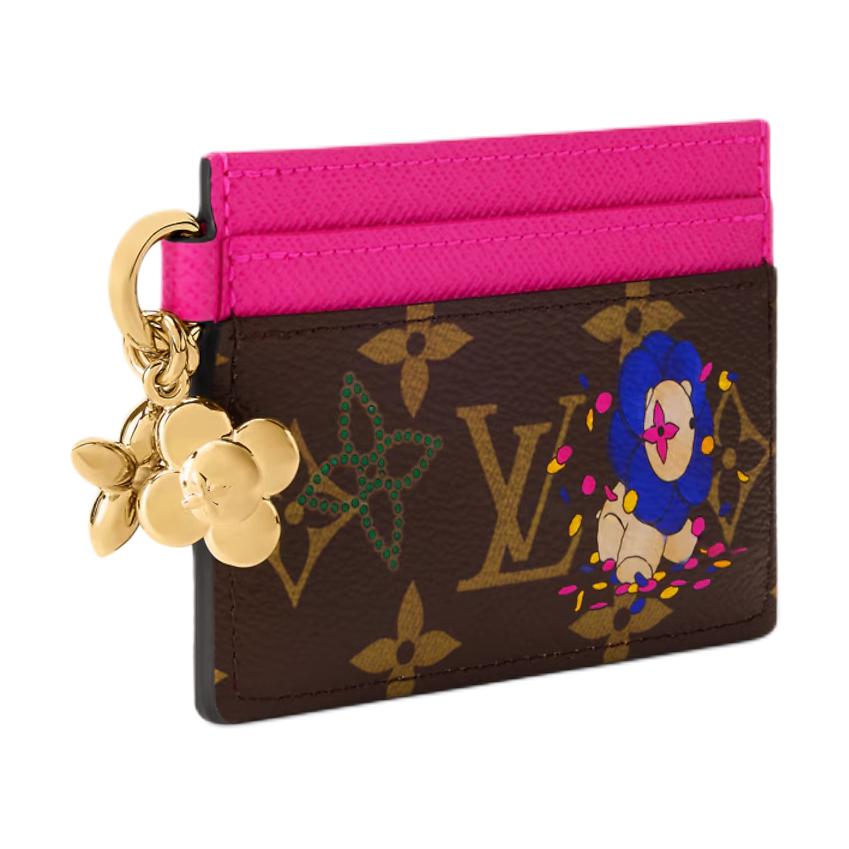 Louis Vuitton Держатель для карт Louis Vuitton с подвесками, коричневый канвас Monogram/Замороженная орхидея, женские кошельки, розовый M15332