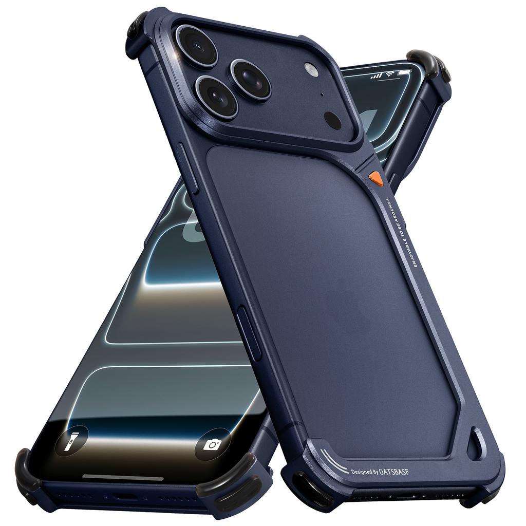 Oatsbasf Metal Frameless Phone Case for iPhone 17 Pro Max & 17 Pro Shockproof Bumper 9 Shape Phone Cover Bare Phone Feel Shell