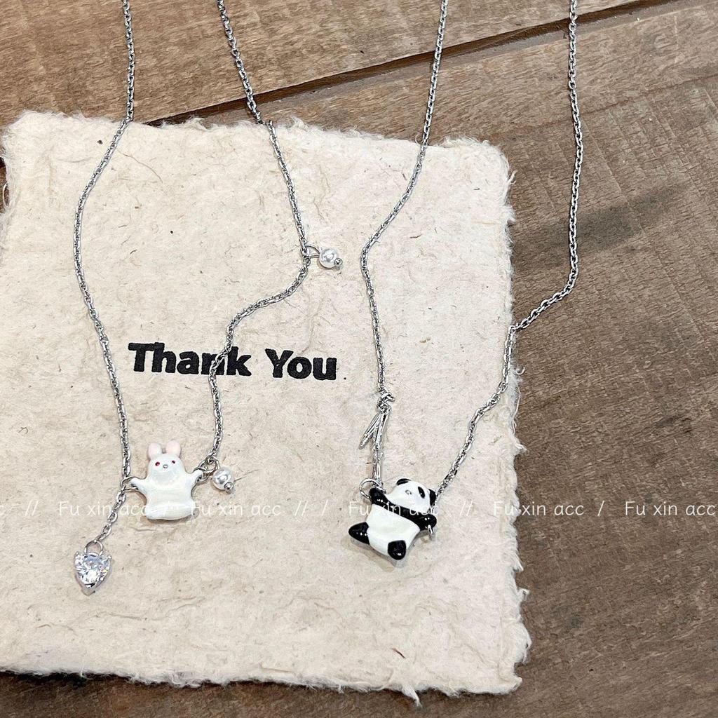 FX Милое ожерелье с подвеской в виде кролика-панды с кисточкой - Японский сладкий стиль чокер ключичная цепочка