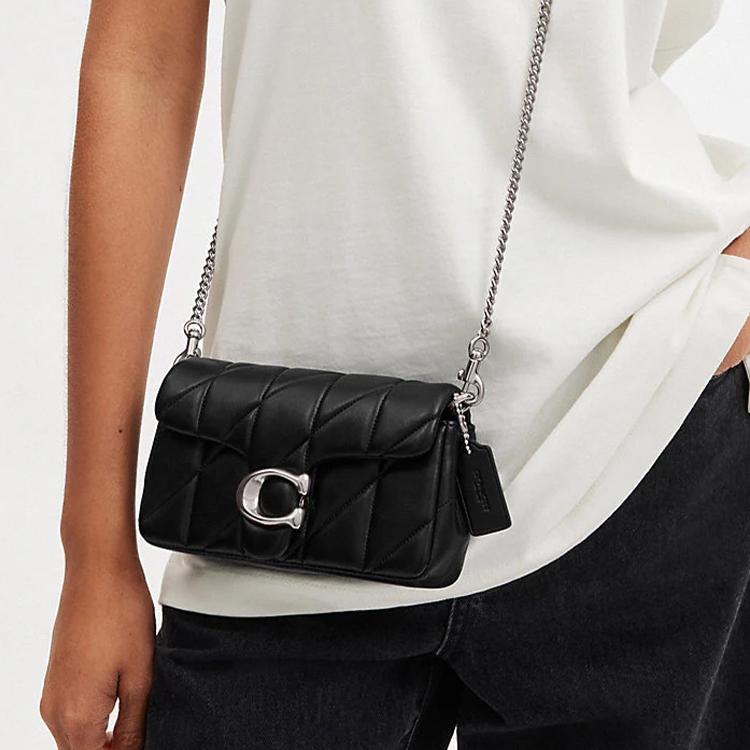 Coach Tabby 18 Minimalist Silver Logo Chain Detachable Wrist Strap Napa Leather Handbag Shoulder Bag Small Women Handbags Black CP018-LHBLK