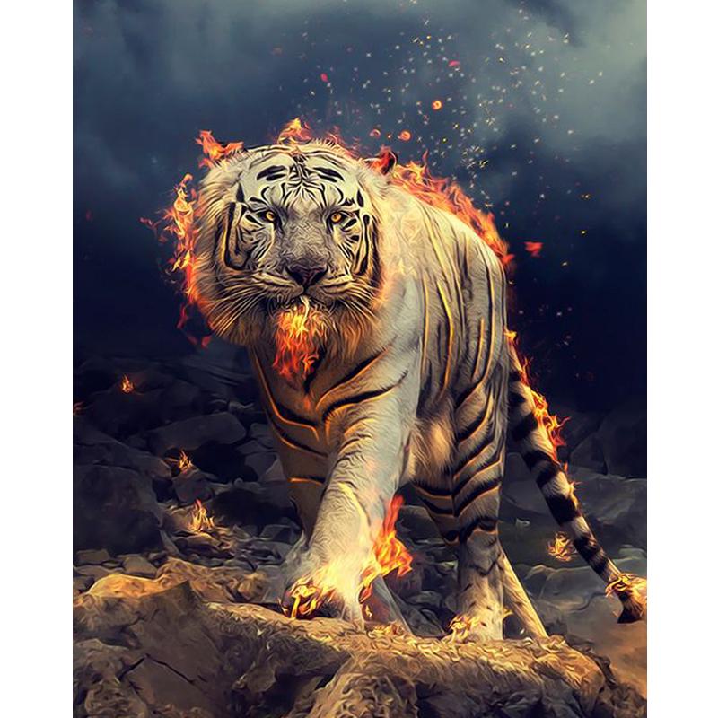 Тигр Аниме Мультфильм Алмазная картина 5d Полный круглый 35x35CM Алмазная мозаика