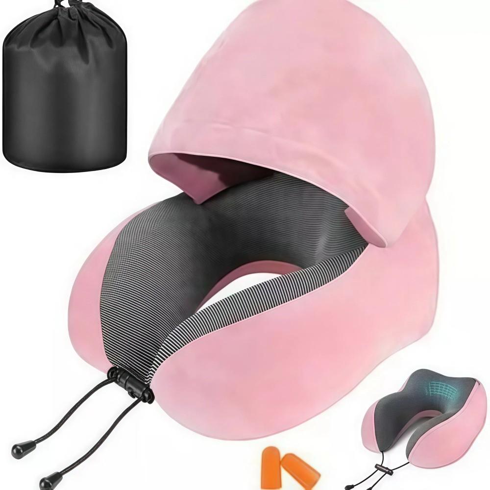 U-образная дорожная подушка с капюшоном, легкая, с подушкой из пены с памятью на молнии, съемный капюшон с сумкой для хранения и берушами