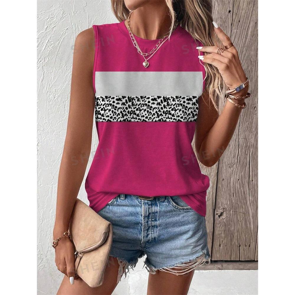 Vintage Striped Print Women's Tank Top Summer Casual Women's Elegant Crew Neck Tank Top Street Fashion Women's Sleeveless Top