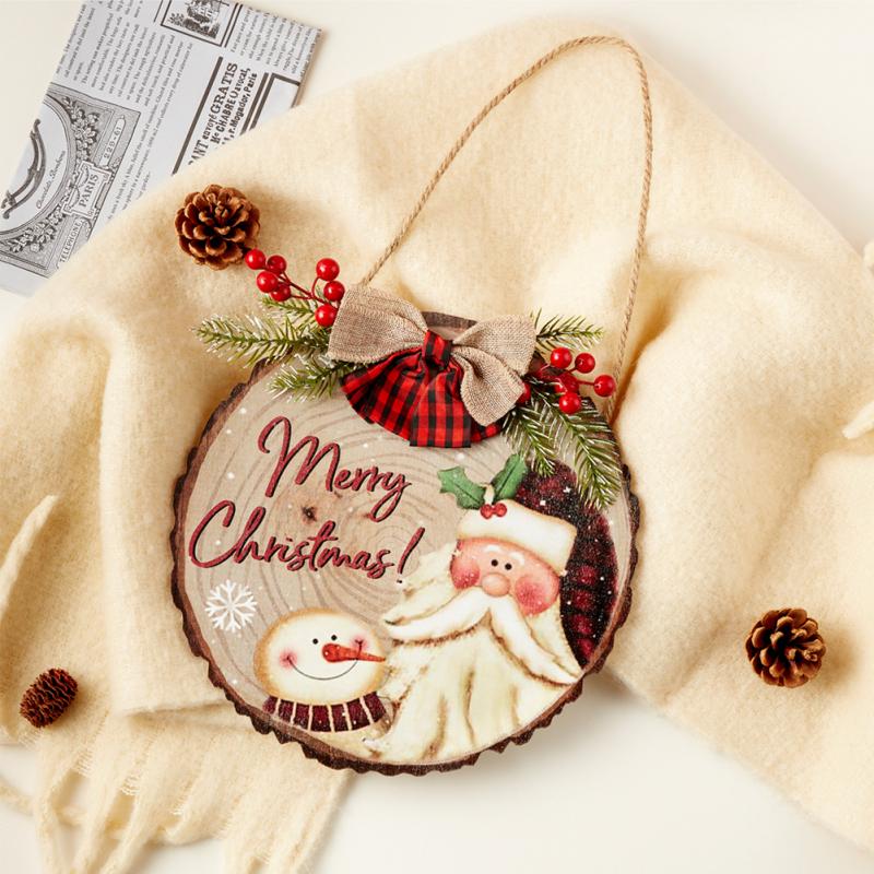 Рождественский круглый деревянный подвесной знак, кулон с бантом, приветственный дверной знак для дома, передняя дверь фермерского дома