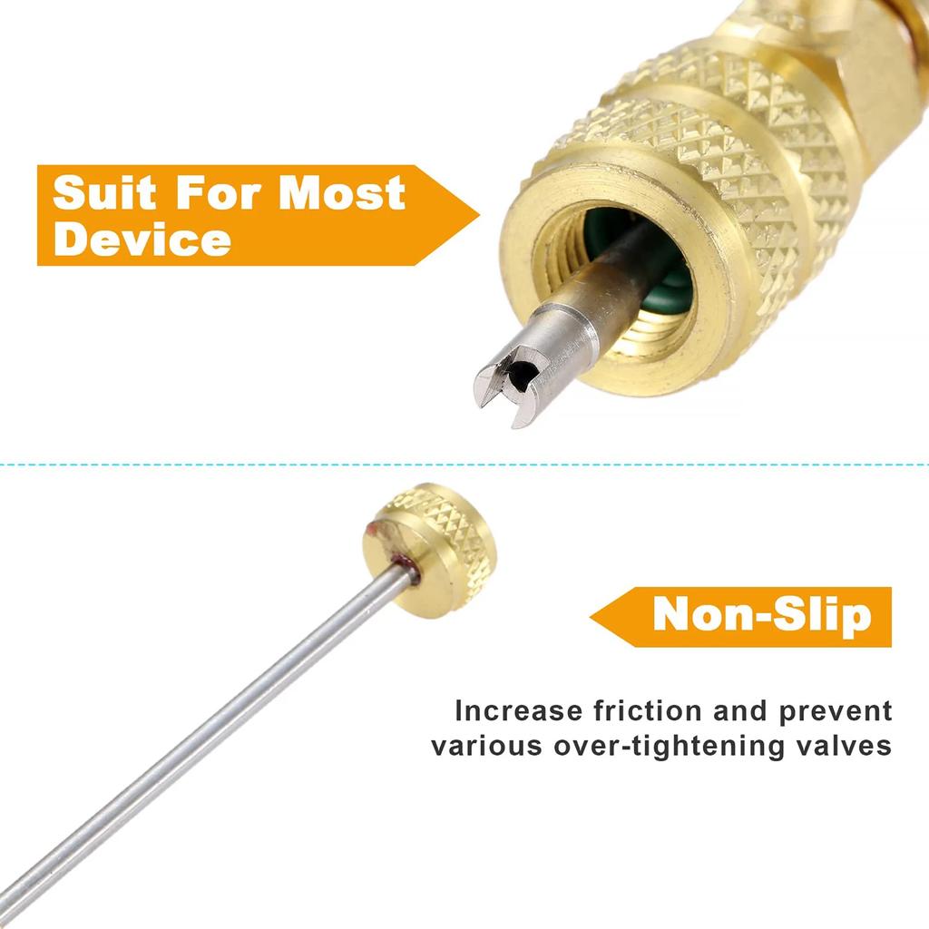 Двойной набор инструментов для снятия сердечников клапанов 1/4" и 5/16" с 10 сердечниками клапанов 5 в 1 и двойной головкой для хладагента