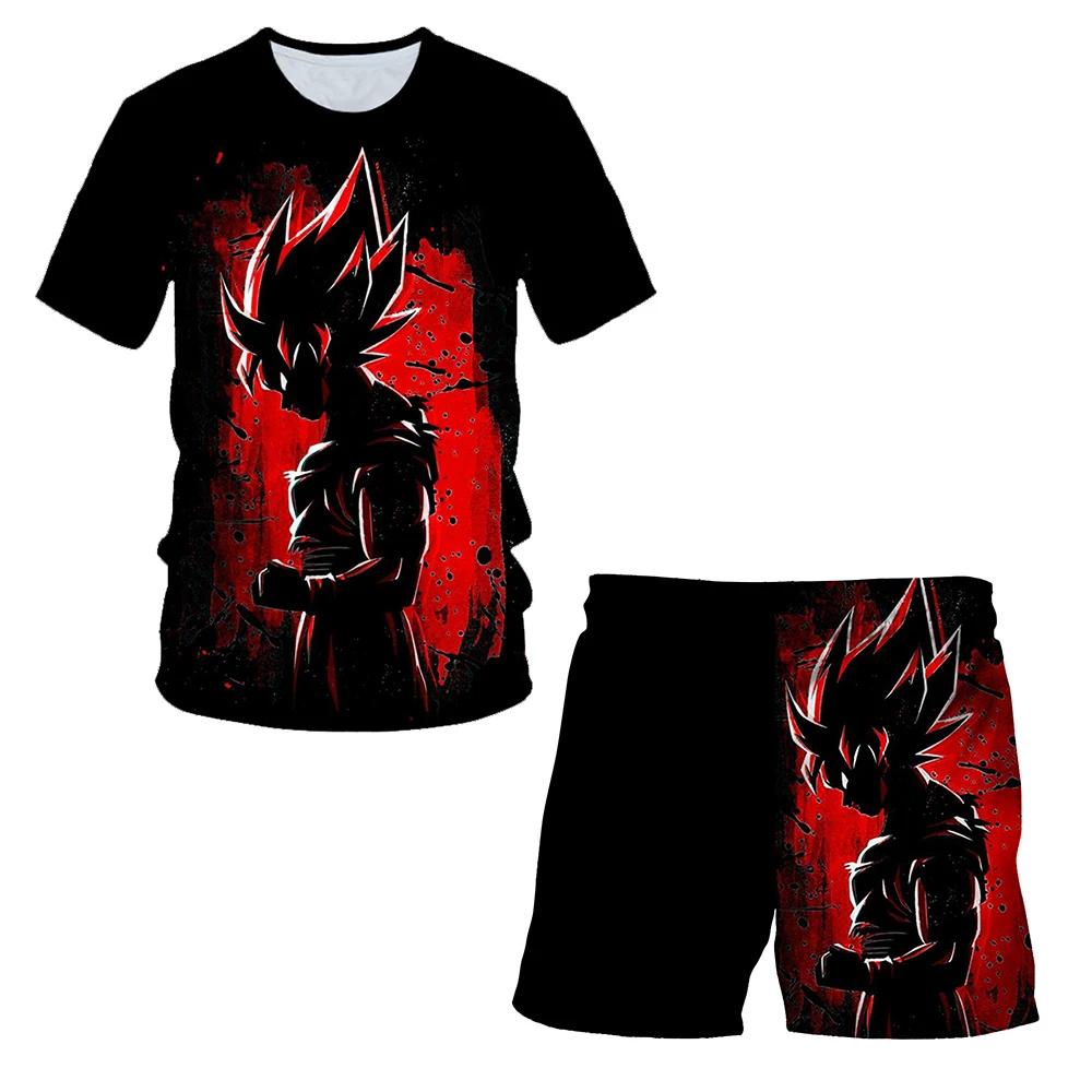 Комплект футболок с 3d принтом Dragon Ball, детская футболка Super Saiyan Goku, шорты, одежда из 2 предметов для маленьких мальчиков, летние комплекты детской одежды в стиле аниме