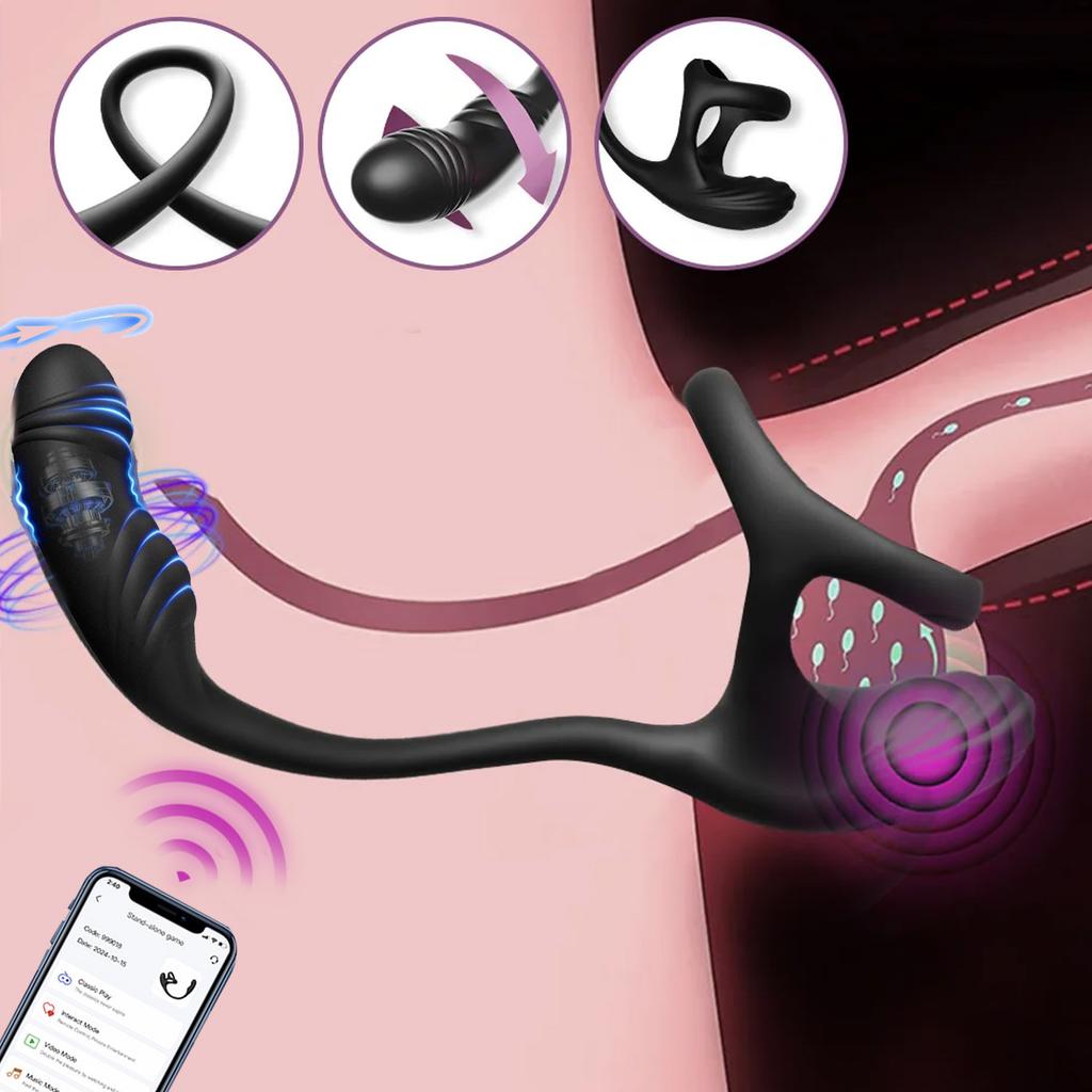 Управляемый через приложение мужской массажер простаты, кольцо для пениса, анальная пробка, игрушка, задержка эякуляции, вращающаяся анальная пробка, вибратор, игрушка для взрослых мужчин