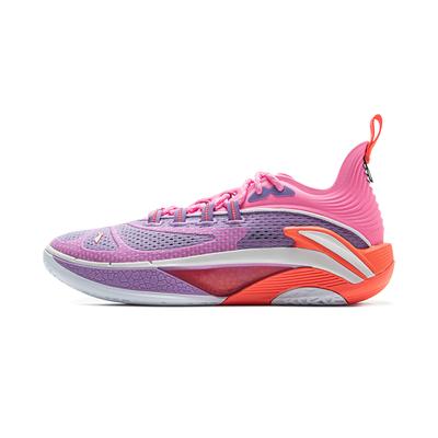 Li Ning BadFive Chase 1 Супер амортизация Скользкая подошва Дышащие Упругие Низкие Баскетбольные кроссовки Мужские Фиолетово-розовые ABFV007-2