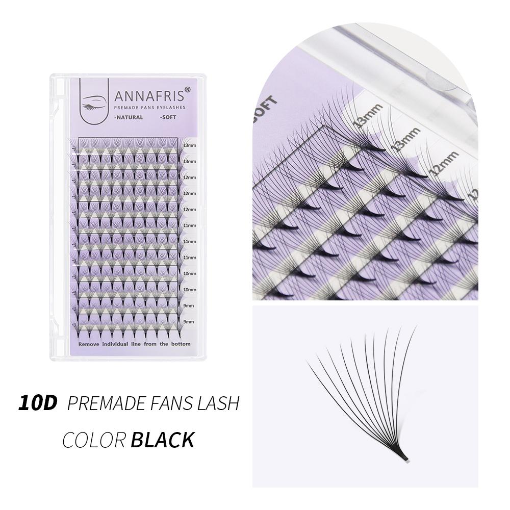 ANNAFRIS 10D 12D 14D 16D 20D Готовые веерные наращивания ресниц Тонкие заостренные корни с русскими объемными ресницами Мягкие натуральные накладные ресницы