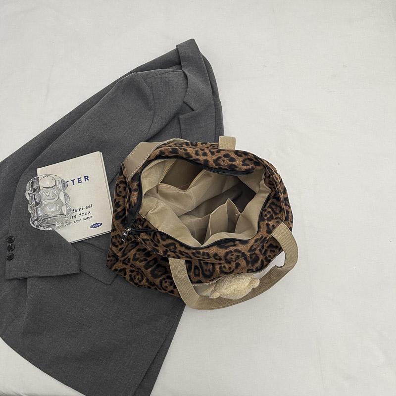 Винтажная леопардовая сумка-тоут большой емкости с принтом медведя через плечо для женщин