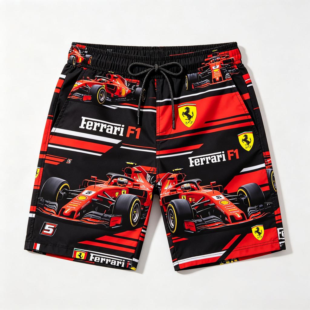 2026 Пляжные шорты Ferrari Racing Print Быстросохнущие Летние Спортивные Board Shorts На шнурке