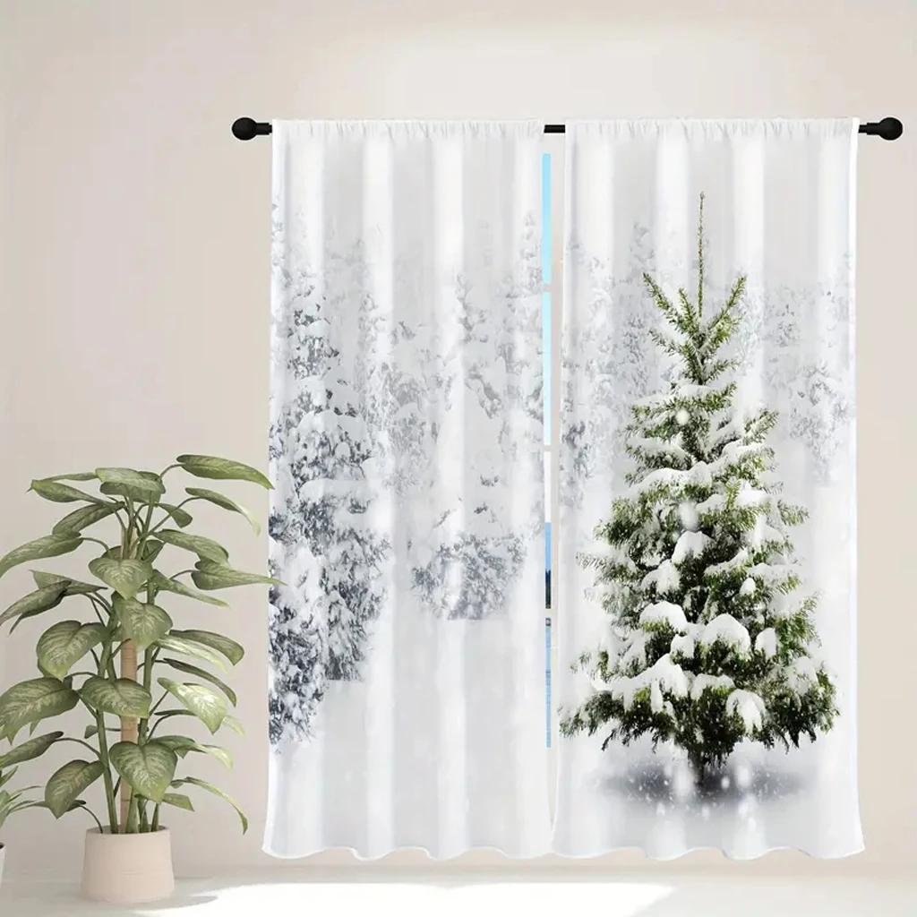 3D Digital Print Curtains With Christmas Tree Snow for Boys Nursery Bedroom Kids Curtains Panels Drapes for Living Room Bedroom