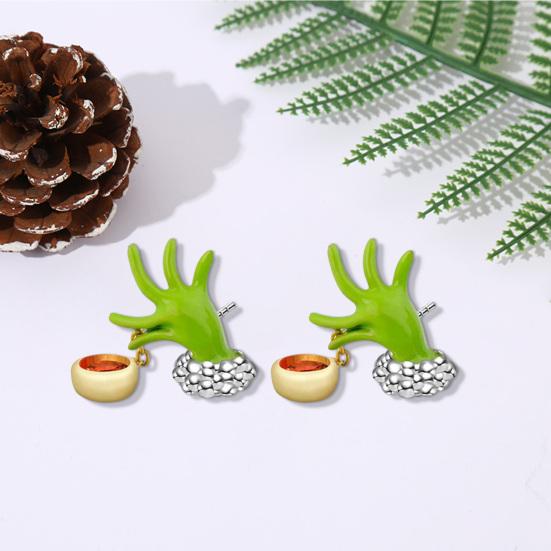 1 Pair Women Earrings Festive Fun Green Cartoon Ear Stud Unique Stylish Christmas Jewelry for Holiday Decoration