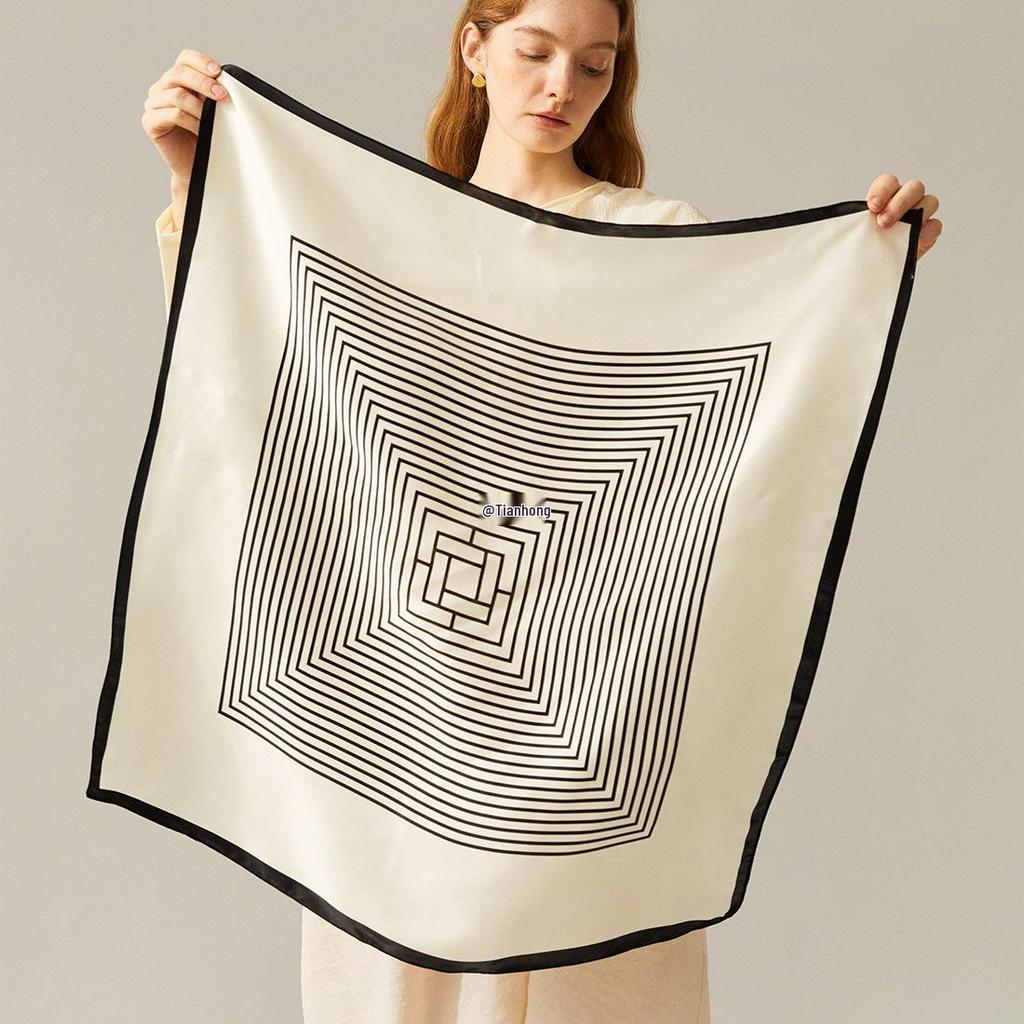 Yang Caiyu Style Striped Silk Square Scarf - Summer Sunscreen Accessory & Headband