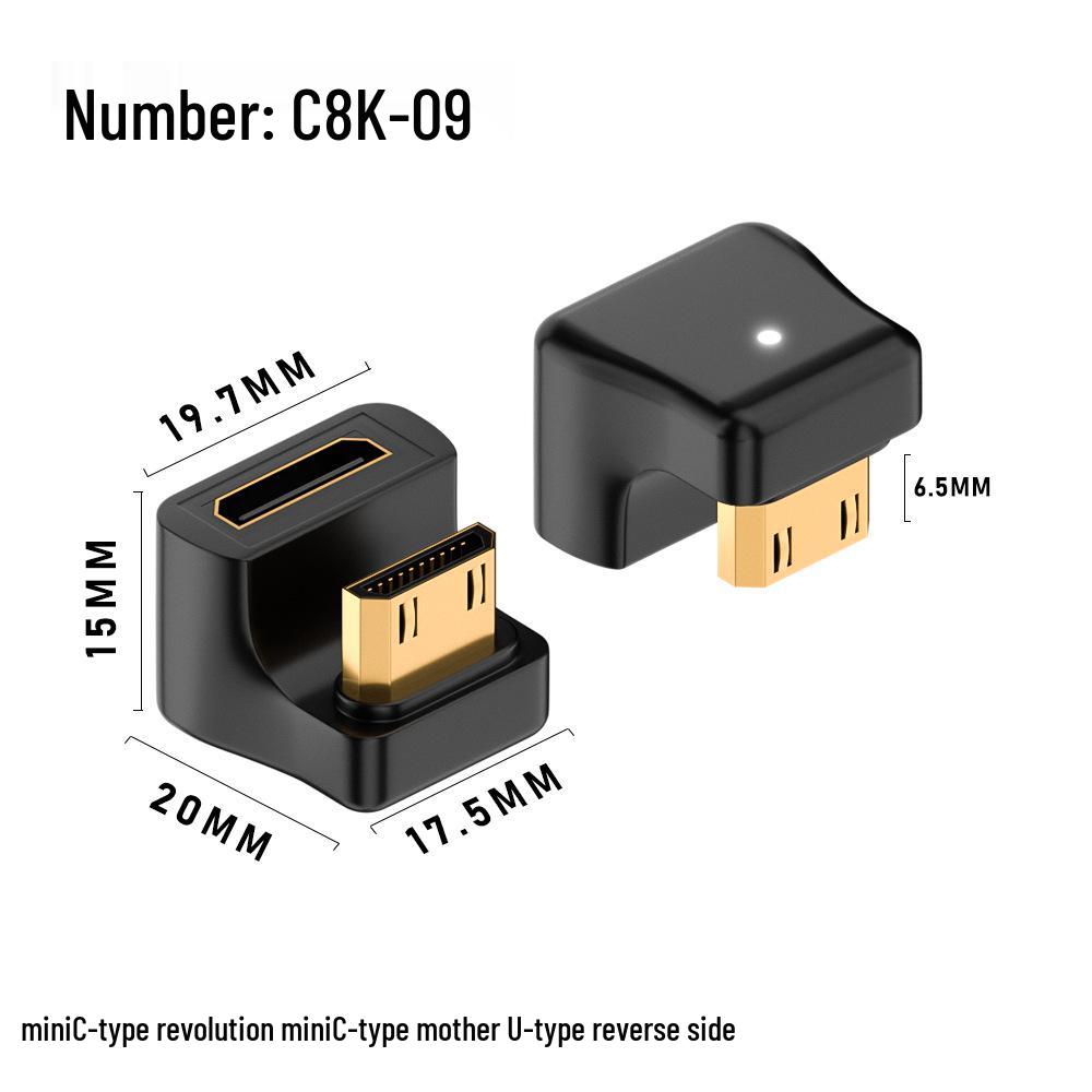 Адаптер HDTV (розетка) на Type-C Mini (вилка), поддержка UHD 8K2.1, с изгибом на стороне Type-C (вилка)
