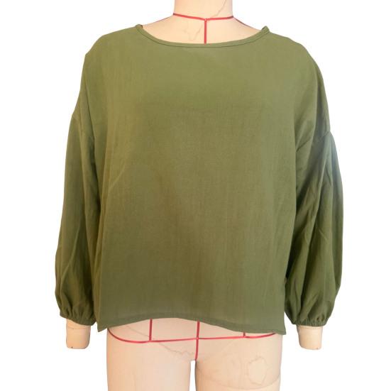 Женские топы с круглым вырезом, пышные, с длинным рукавом, однотонные, свободные, повседневные, блузки, универсальная повседневная одежда