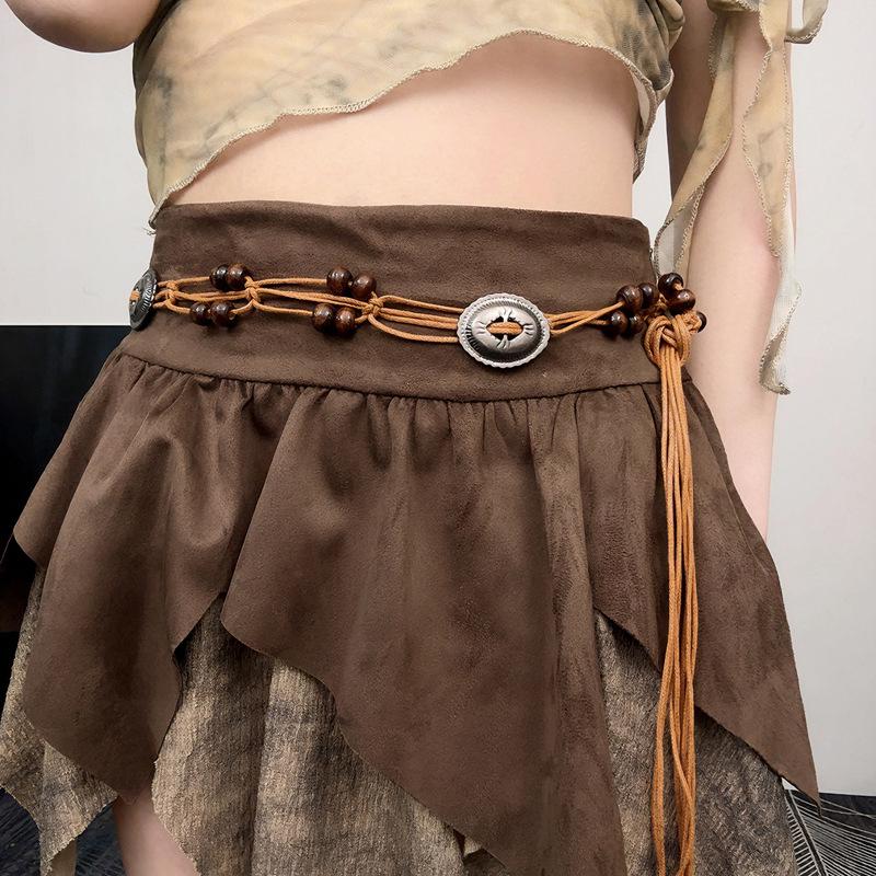 Винтажный этнический стиль, плетеный вручную пояс, женский, декоративная цепочка на талию для платья, универсальный богемный пояс Y2K