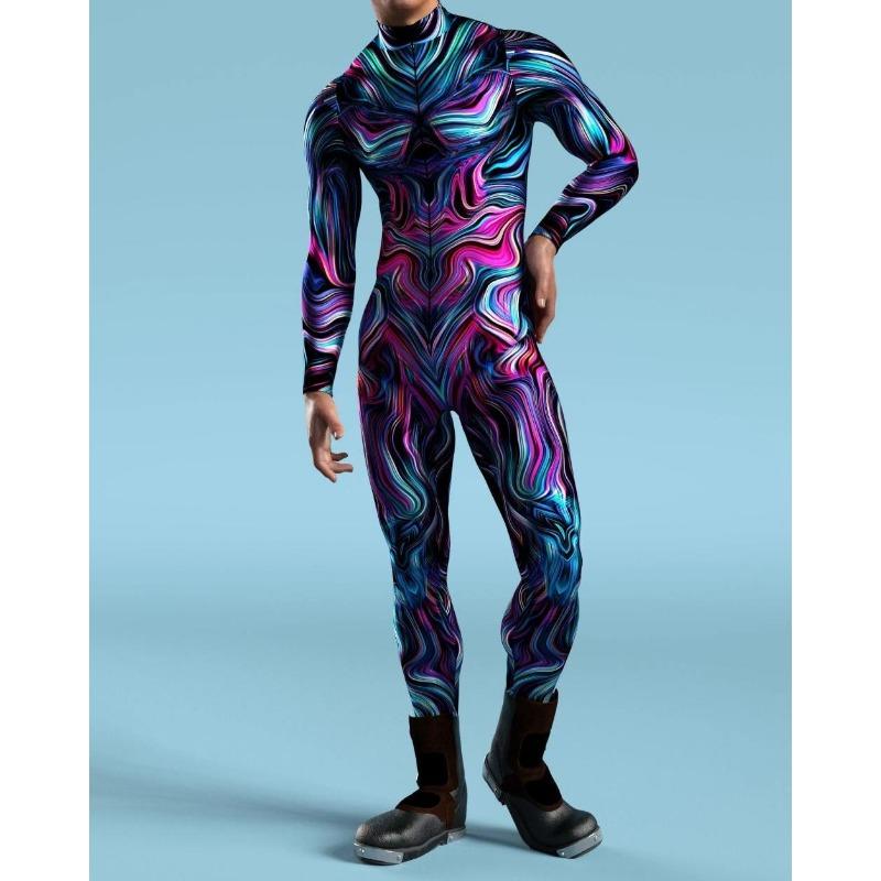 Разноцветный костюм с принтом скелета для мужчин и детей, с застежкой-молнией спереди, боди Zentai, комбинезоны для вечеринки на Хэллоуин, карнавальный праздничный наряд