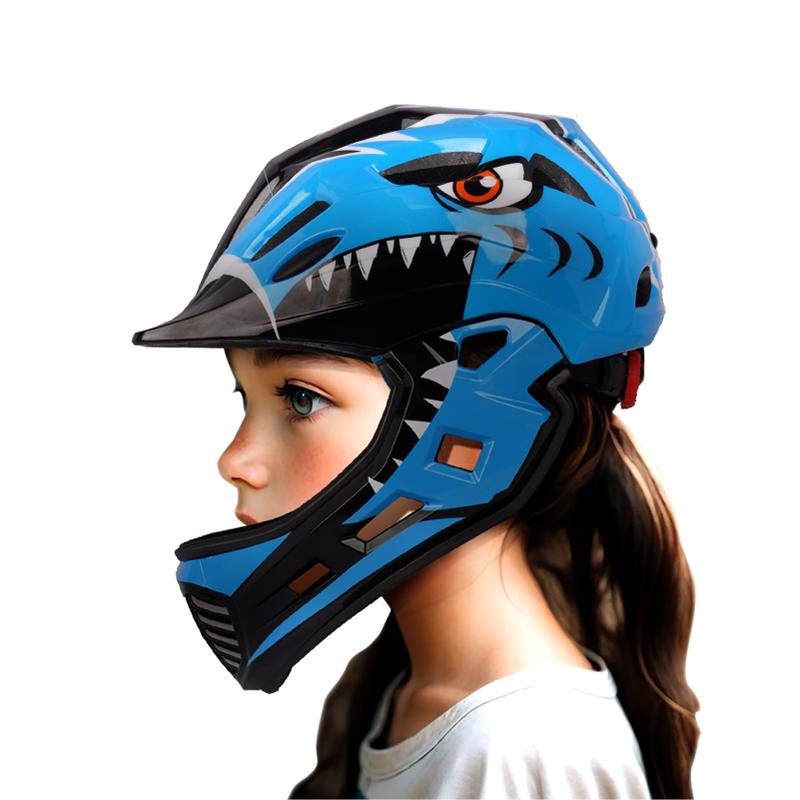 Cool Shape Full Face Bicycle Helmet for Kids for Mountain Biking and Skating Protective ABS Material Kids Bike Helmet