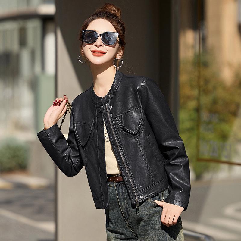 Женская бейсбольная куртка из натуральной кожи - Весна/Осень 2025, Овчина Хайнинг, Маленький размер, Короткое пальто.