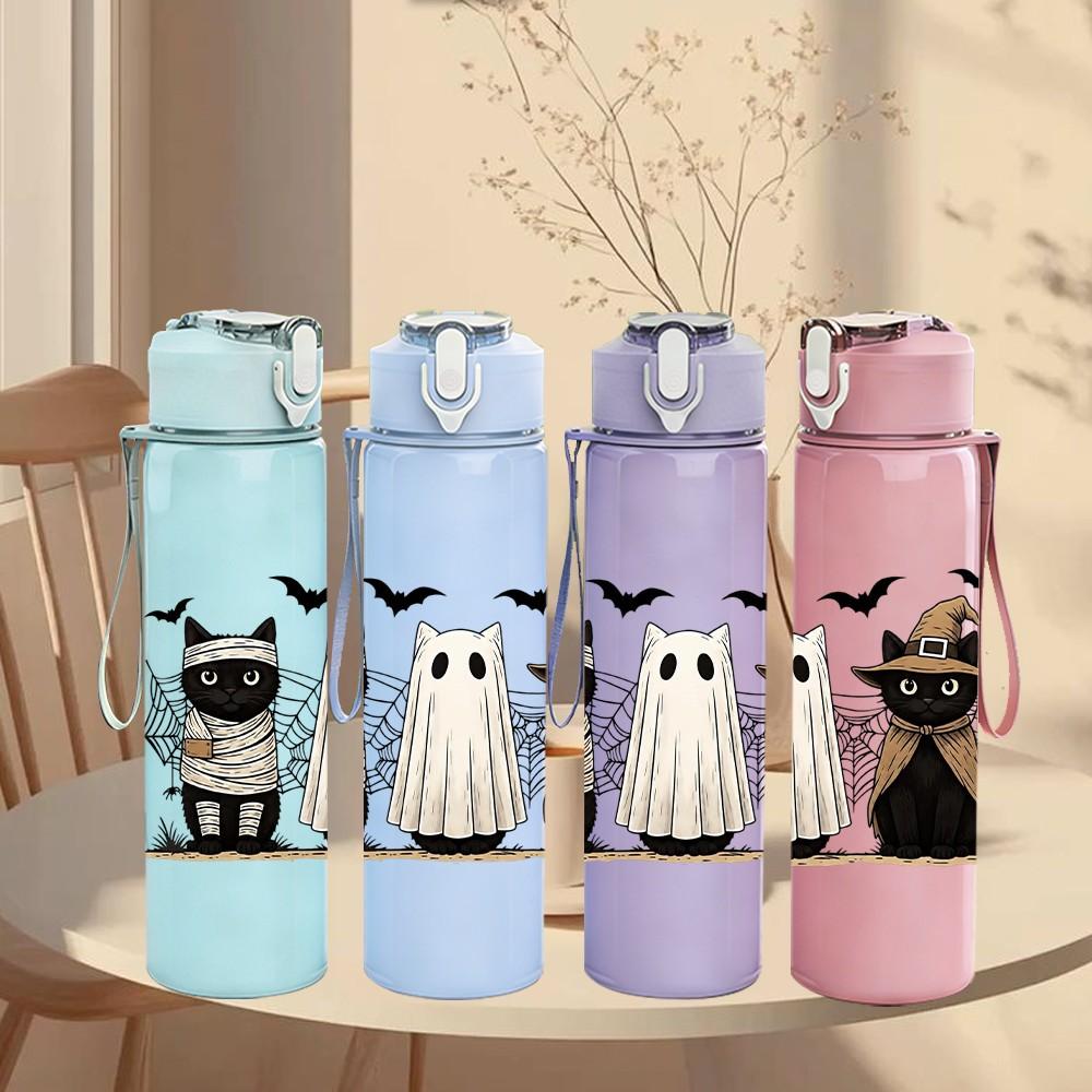 1 шт. Три Призрачных Волшебника 750 мл Цветная Пластиковая Спортивная Бутылка для Воды Герметичная Крышка с Откидной Соломкой Подходит для Спорта, Офиса, Дома