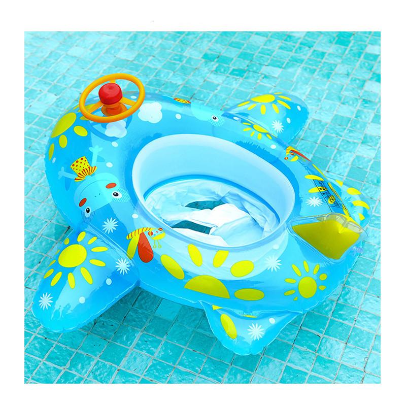 Cartoon Printed Inflatable Baby Swim Ring For Toddler Pool Safety Flying Aircraft Design 0.2mm Thick Pvc