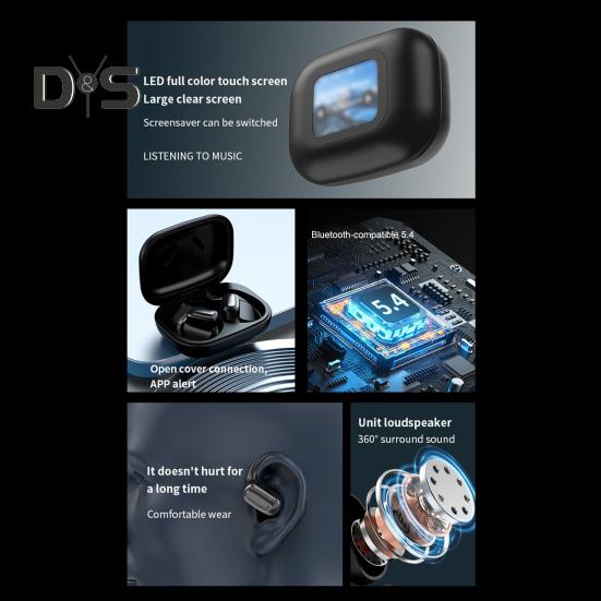 Translation Headphones with TF Card Playback Bluetooth-compatible AI Translating Earbuds 144 Languages Play Music LCD Screen-Touching Real Time