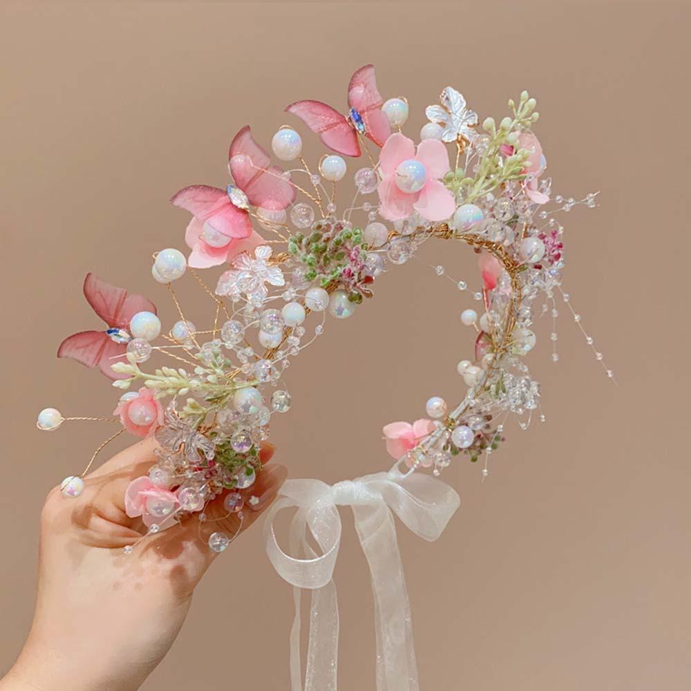 Bohemia Style Girls Garland Simulation Flower Flower Headdress Butterfly Fairy Hair Hoop  Women