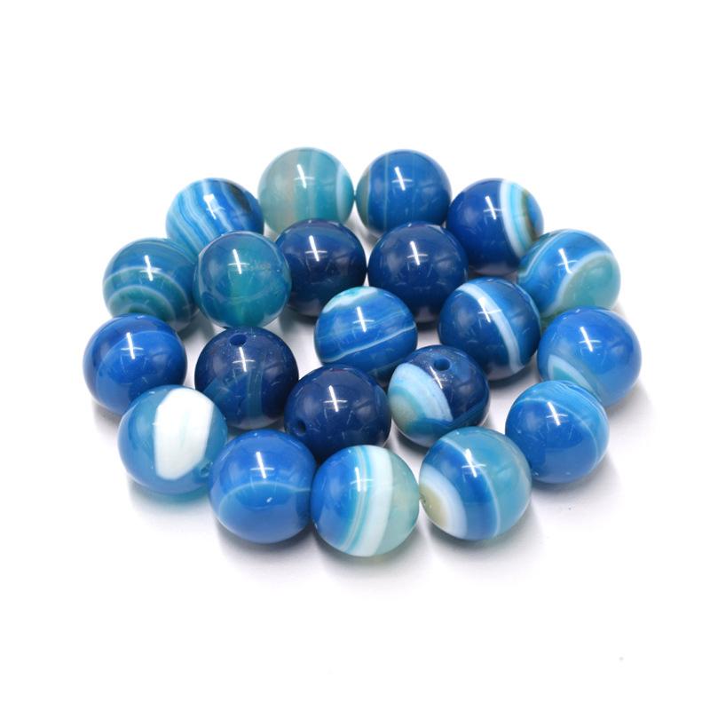 Ocean Blue Banded Stripe Onyx Agate Stone Beads 4-12mm Loose Beads for Jewelry Making Bracelet Accessories DIY