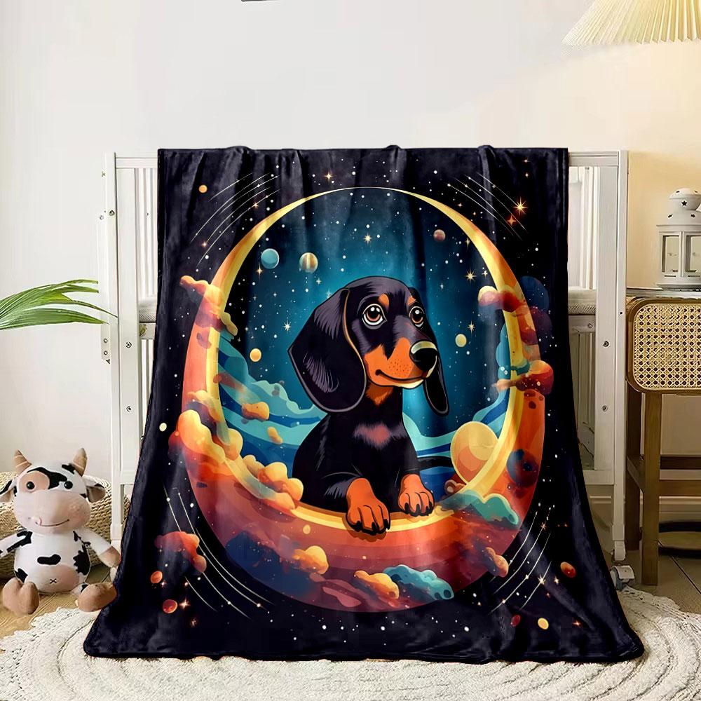 Dachshund Puppy in Cosmic Space Scene print blanket soft and cozy perfect for the living room bed sofa or a nap,gift
