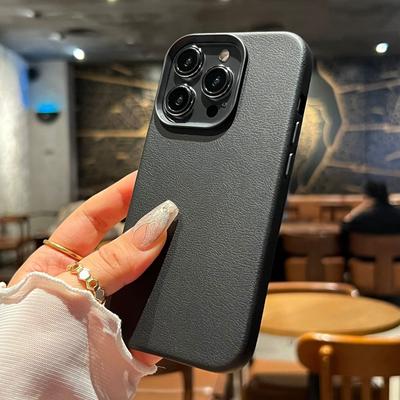Роскошный силиконовый кожаный чехол для телефона Litchi Lines для iPhone 16 15 14 13 12 11 Pro Max X XS XR Max Plus, мягкий противоударный чехол с полным покрытием
