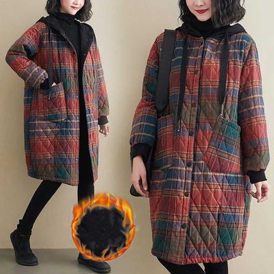 Зимняя женская одежда с капюшоном, куртка-парка, модное клетчатое пальто средней длины, куртка, сохраняющая тепло, свободная, для отдыха